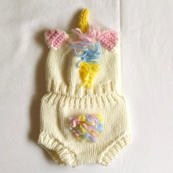 little cuties 2 piece knit unicorn photo prop set 0-3 months baby girl - Picture 4 of 6